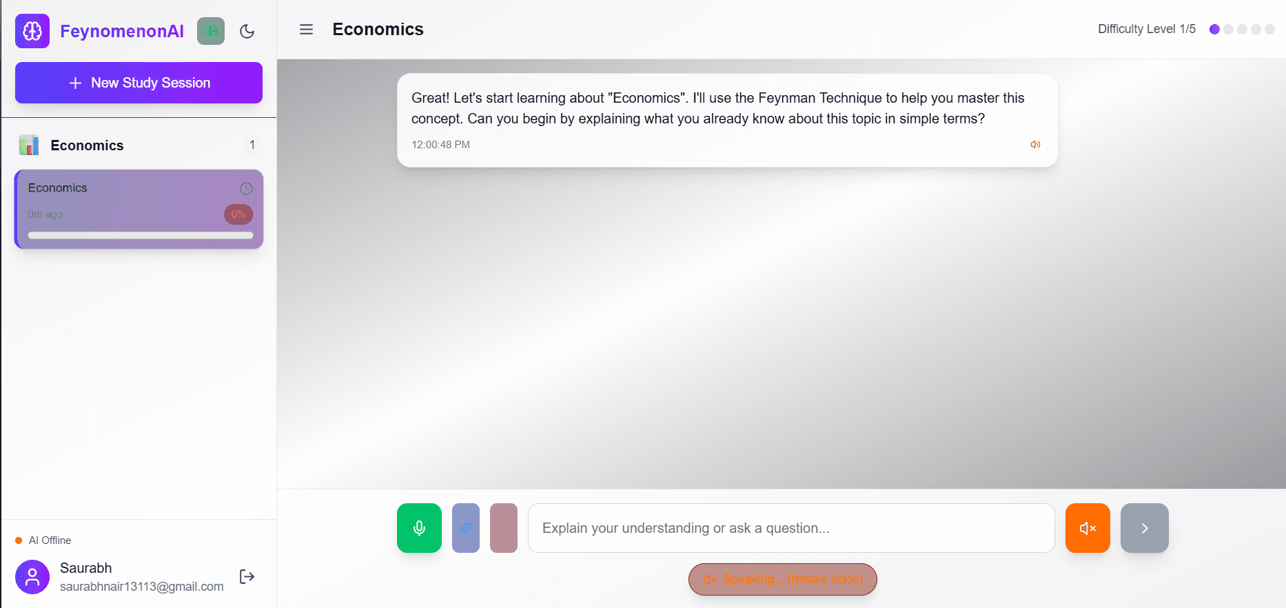 Screenshot of Feynomenon — AI-Powered Learning Tutor